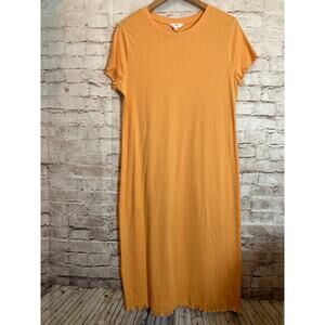 Terra & Sky T-Shirt Dress Womens 14W Midi Ribbed Ruffle Edges Stretch Peach